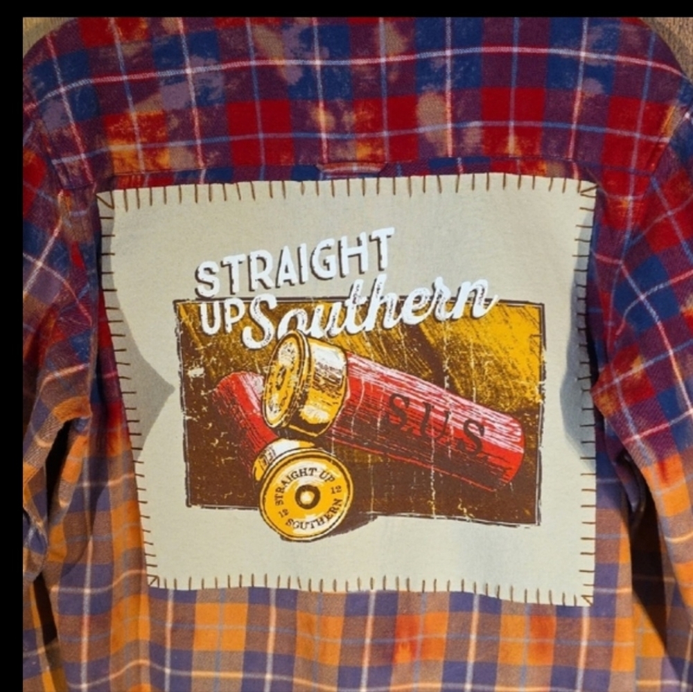 Upcycled Plaid Red And Orange Shirt - Picture 4 of 8